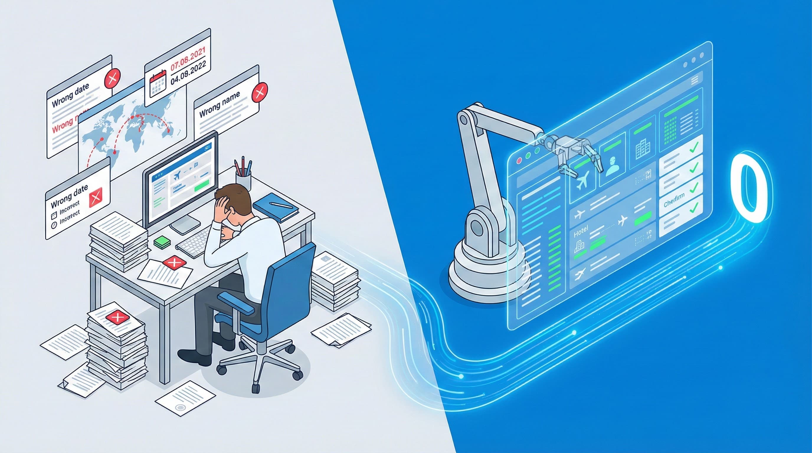 Hatasız Uçak Bileti ve Otel Rezervasyonu İçin Otomasyonun Gücü: İnsan Hatasını Sıfıra İndirin