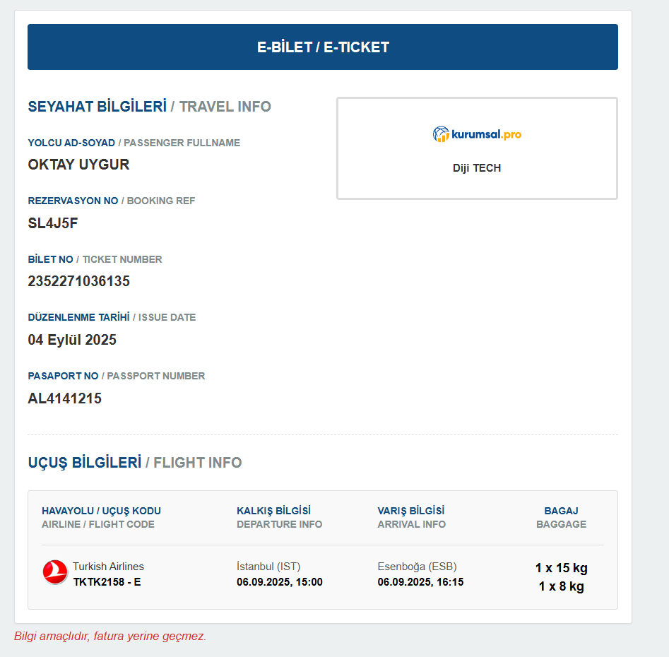 E-Bilet Görüntüleme Ekranı