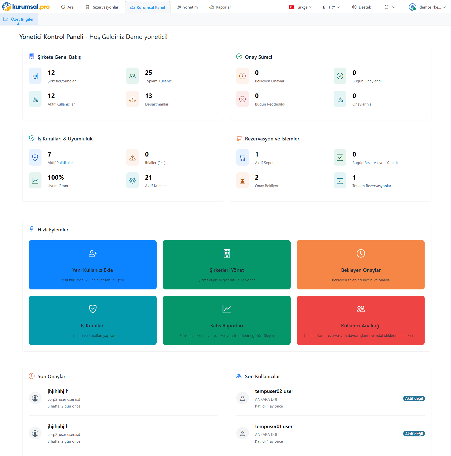 Ana Dashboard Görünümü