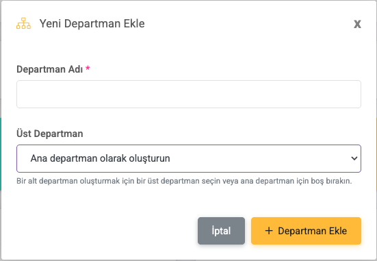 Departman Ekleme Modal
