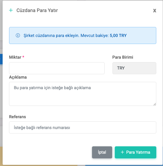Para Yatırma Modal