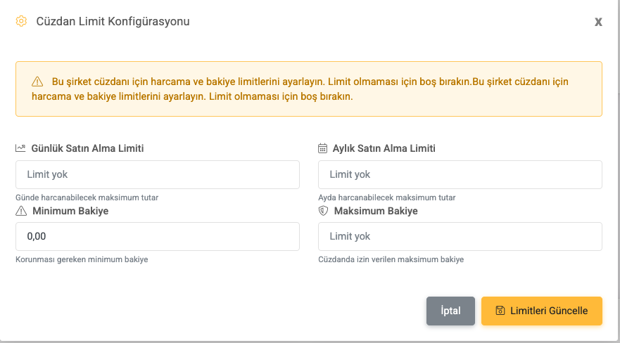 Cari Hesap Limit Ayarları